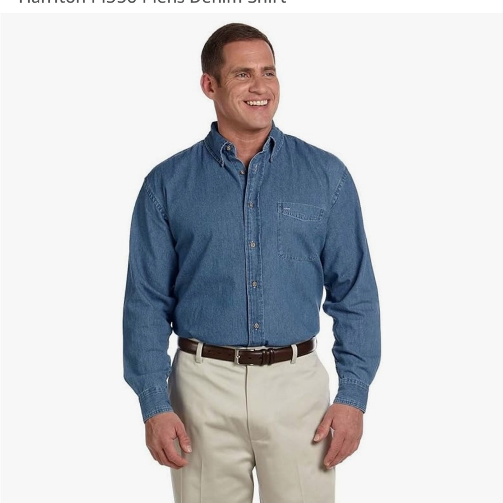 Men's Blue Denim Shirt size small by Harriton NWT